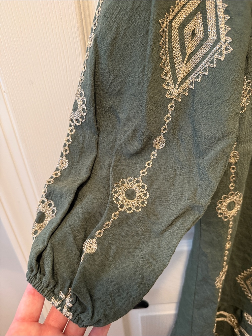 Olive and Cream Embroidered Maxi Dress - Picture 4 of 8